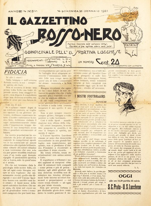 Lucchese120 - copertina del Gazzettino rossonero del 30 gennaio 1921