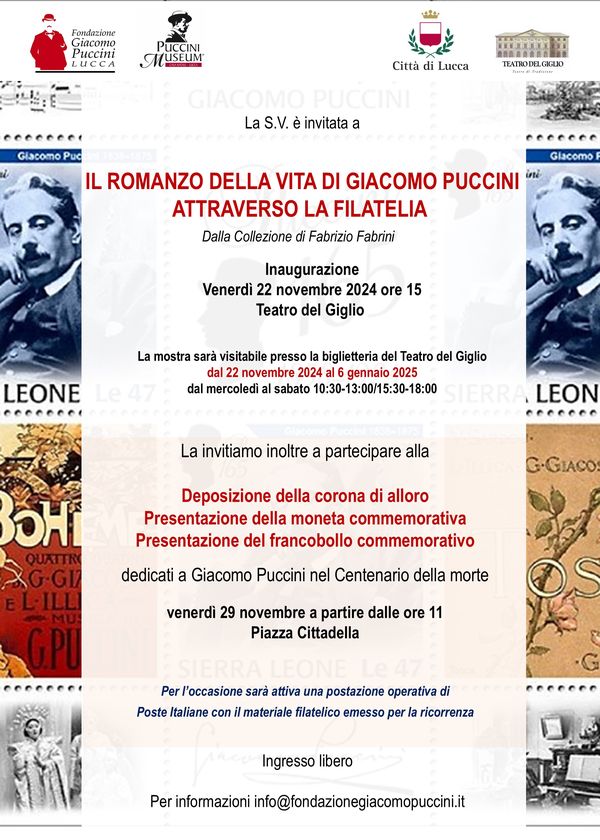 mostra il romanzo della vita di Puccini attraverso al filatelia