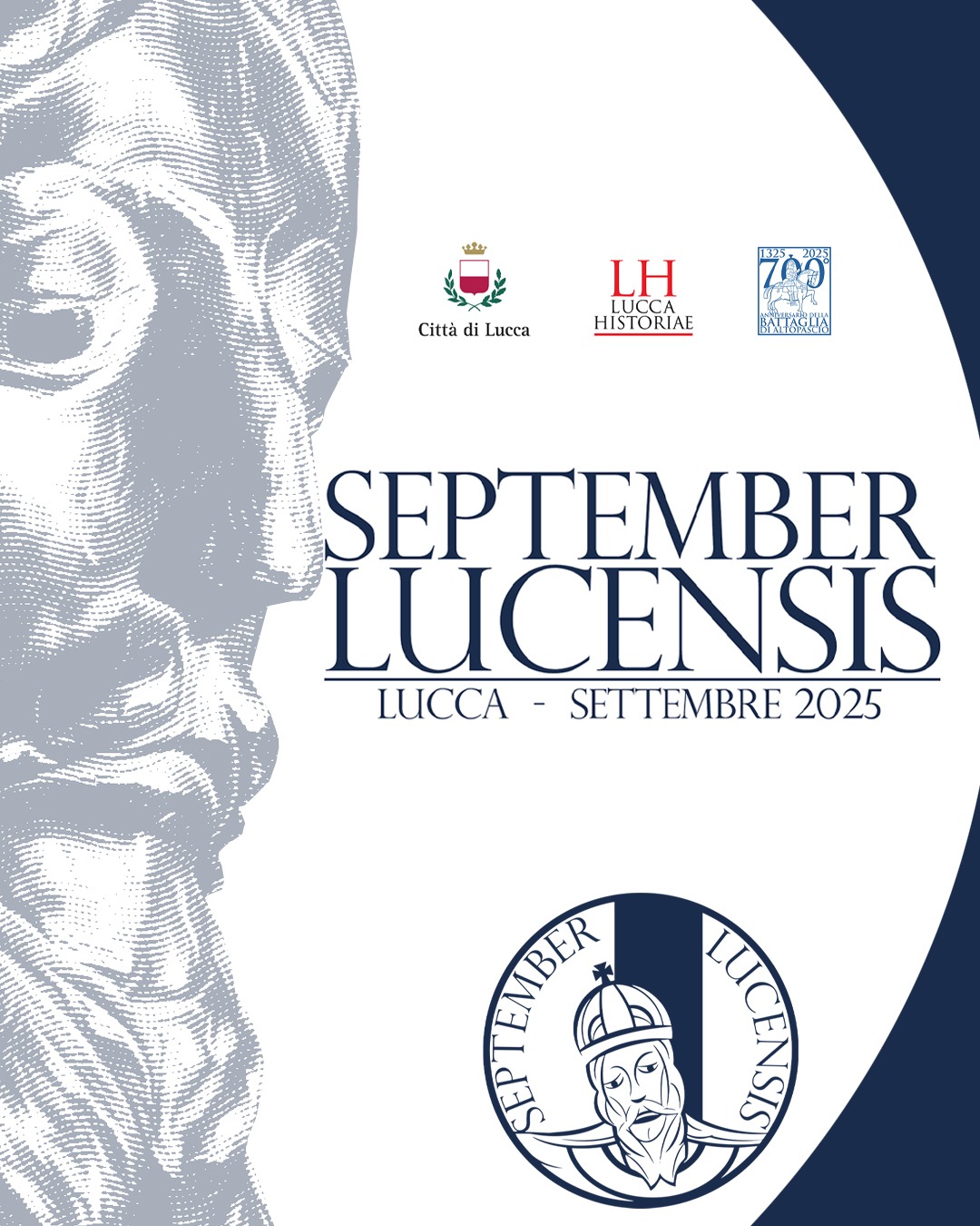 un disegno del profilo el volto santo e la scritta: september lucensis - settembre 2025