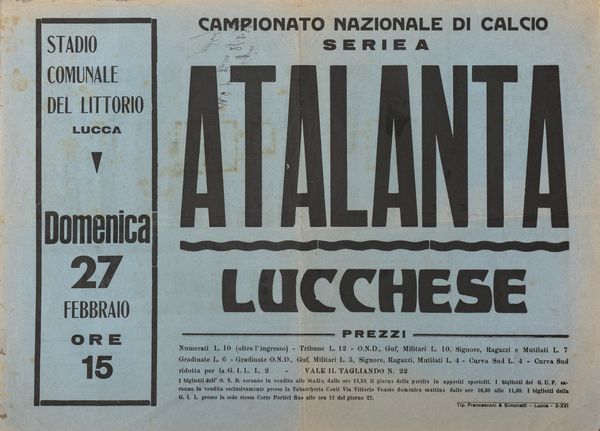 Lucchese120 - biglietto della partita Atalanta Lucchese del 1030